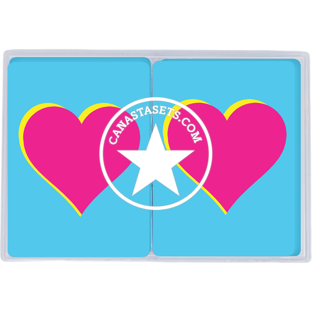 Cards-plastic PVC playing cards Pink heart on blue background