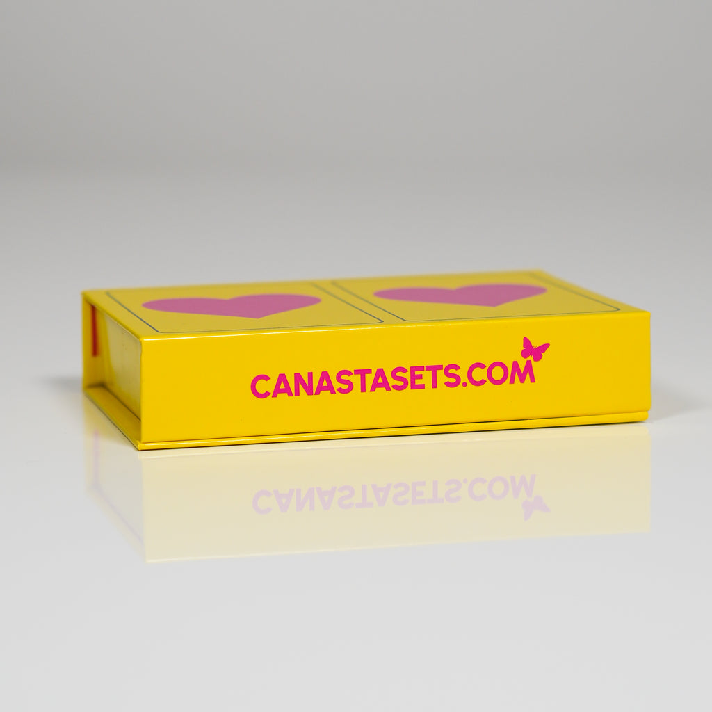 Pink Heart on Yellow PVC Plastic Playing Cards