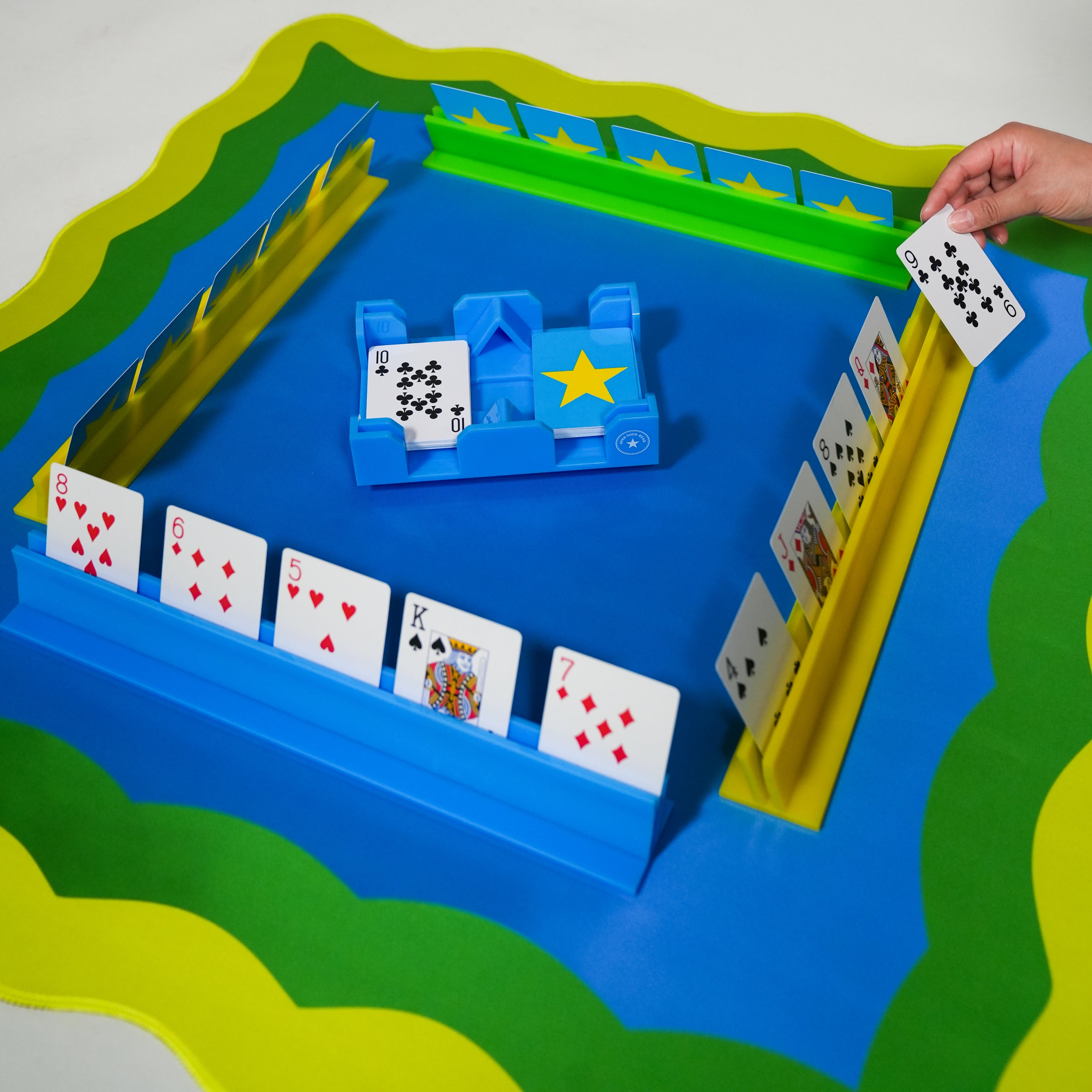 Canasta (or Mahjong) Neoprene Mat - Blue, Yellow & Green